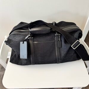 Coach Black Signature Jacquard Duffel Bag with Strap